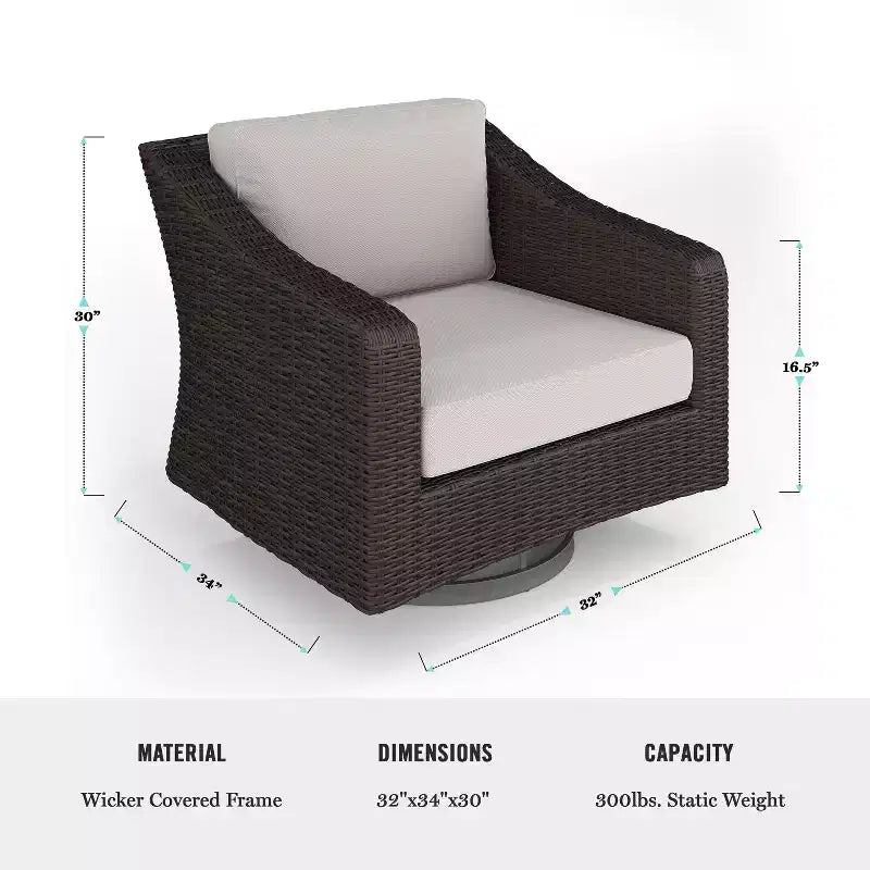 Martha Stewart Bedford Set of 2 Indoor-Outdoor Patio Chairs in Rattan Wicker with 360 Swivel and All-Weather Cushions