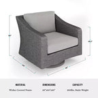 Martha Stewart Bedford Set of 2 Indoor-Outdoor Patio Chairs in Rattan Wicker with 360 Swivel and All-Weather Cushions
