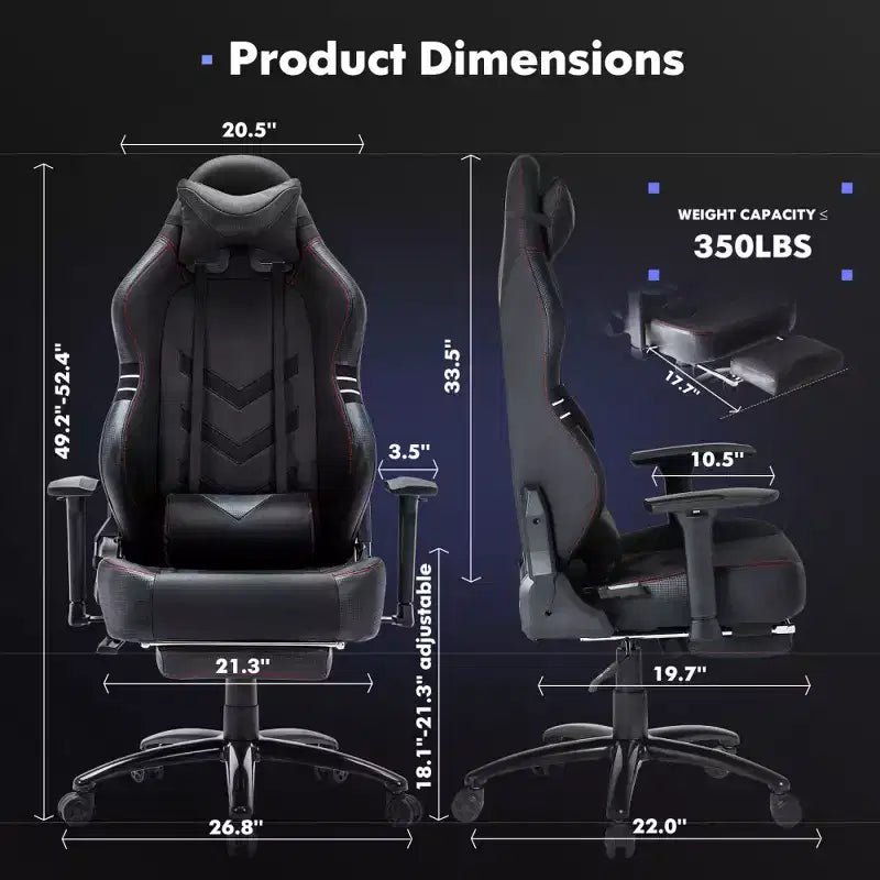 Sedia da Gaming in Ecopelle PU Anti-Sudore con Bracciolo Fisso Supporto Lombare Sedia Ergonomica con Braccioli Doppi e Poggiapiedi