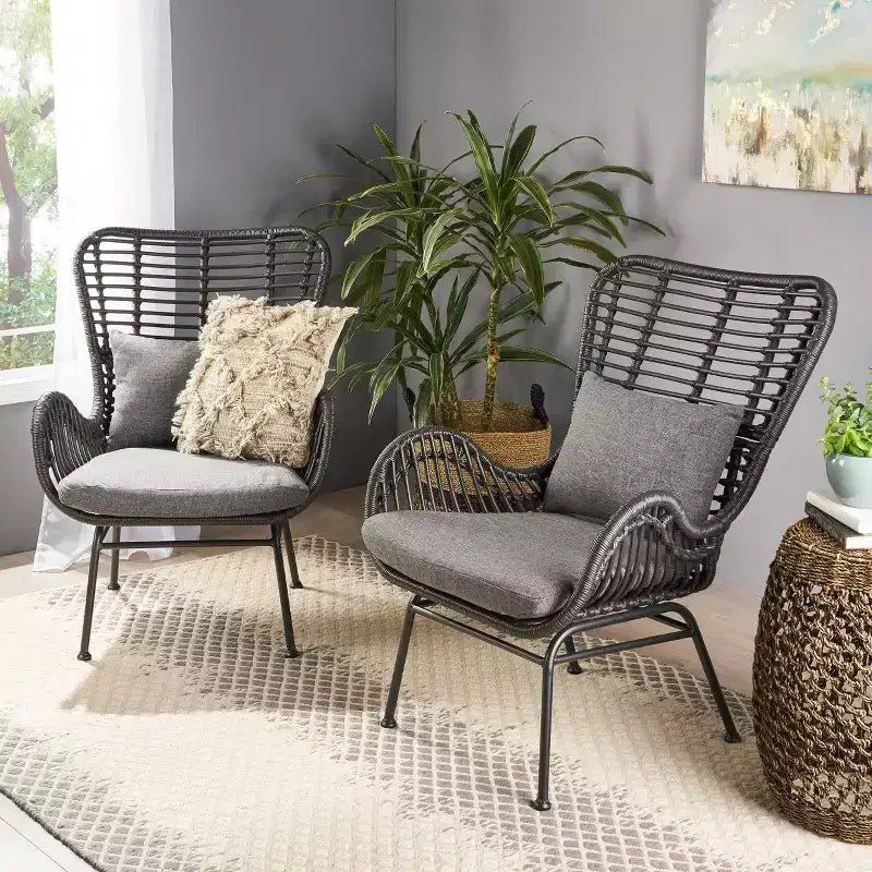 Christopher Knight Home Bechtel Outdoor Wicker Wrapped Club Chairs with Cushion (Set of 2)