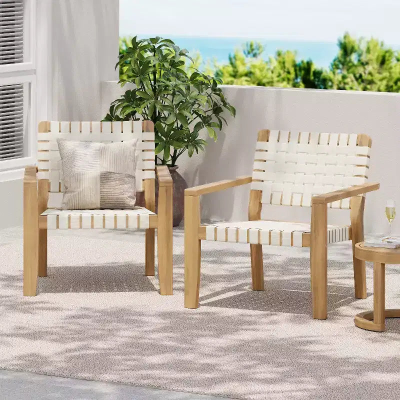 Patio Club Chair Loveseat Outdoor 2-Seater Sofa Armchair Outdoor Accent Chair, Acacia Wood&Woven Rope -ModernLuxe