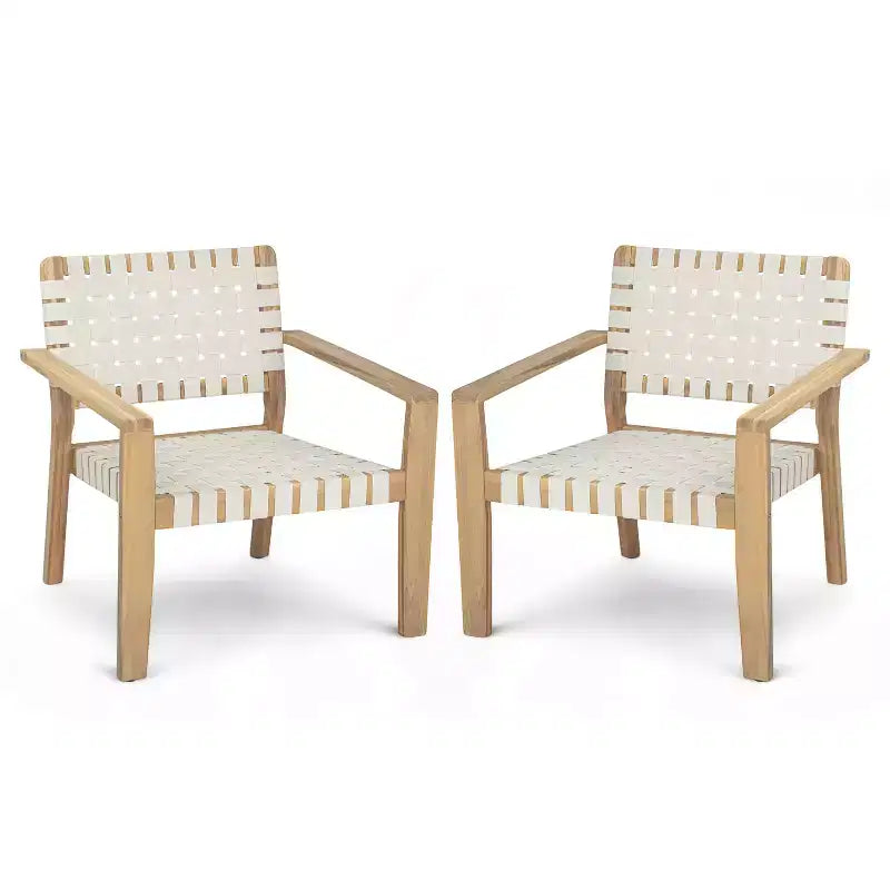 Patio Club Chair Loveseat Outdoor 2-Seater Sofa Armchair Outdoor Accent Chair, Acacia Wood&Woven Rope -ModernLuxe