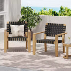 Patio Club Chair Loveseat Outdoor 2-Seater Sofa Armchair Outdoor Accent Chair, Acacia Wood&Woven Rope -ModernLuxe