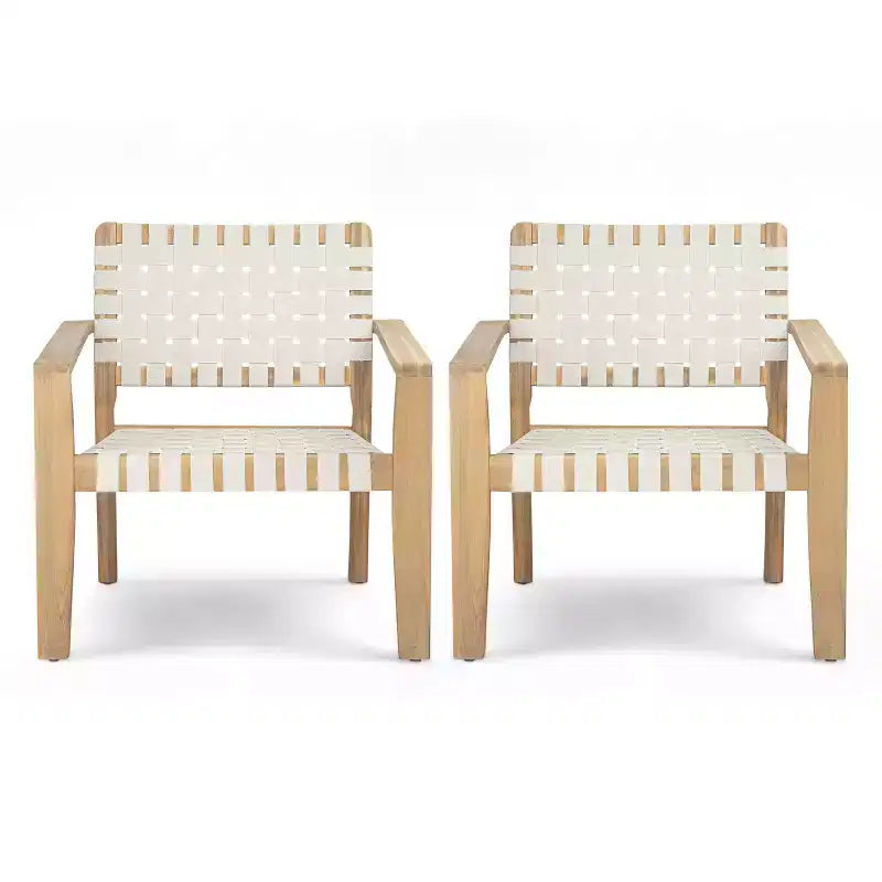 Patio Club Chair Loveseat Outdoor 2-Seater Sofa Armchair Outdoor Accent Chair, Acacia Wood&Woven Rope -ModernLuxe