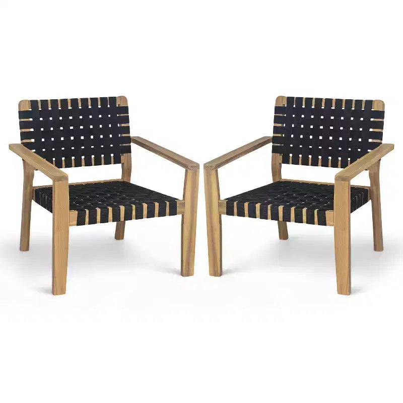 Patio Club Chair Loveseat Outdoor 2-Seater Sofa Armchair Outdoor Accent Chair, Acacia Wood&Woven Rope -ModernLuxe