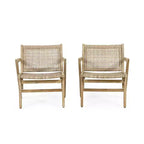 GDFStudio Inez Outdoor Wicker Club and Acacia Wood Chairs (Set of 2), Light Brown and Light Multibrown