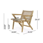 GDFStudio Inez Outdoor Wicker Club and Acacia Wood Chairs (Set of 2), Light Brown and Light Multibrown