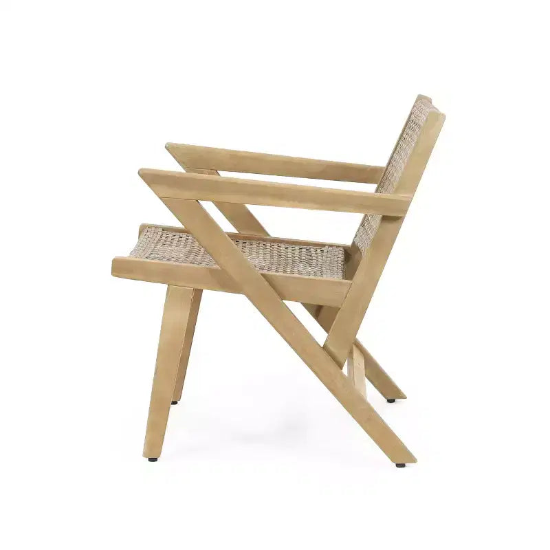 GDFStudio Inez Outdoor Wicker Club and Acacia Wood Chairs (Set of 2), Light Brown and Light Multibrown