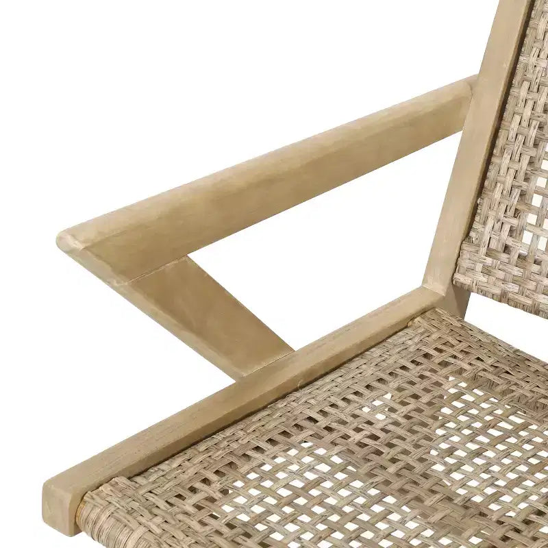 GDFStudio Inez Outdoor Wicker Club and Acacia Wood Chairs (Set of 2), Light Brown and Light Multibrown