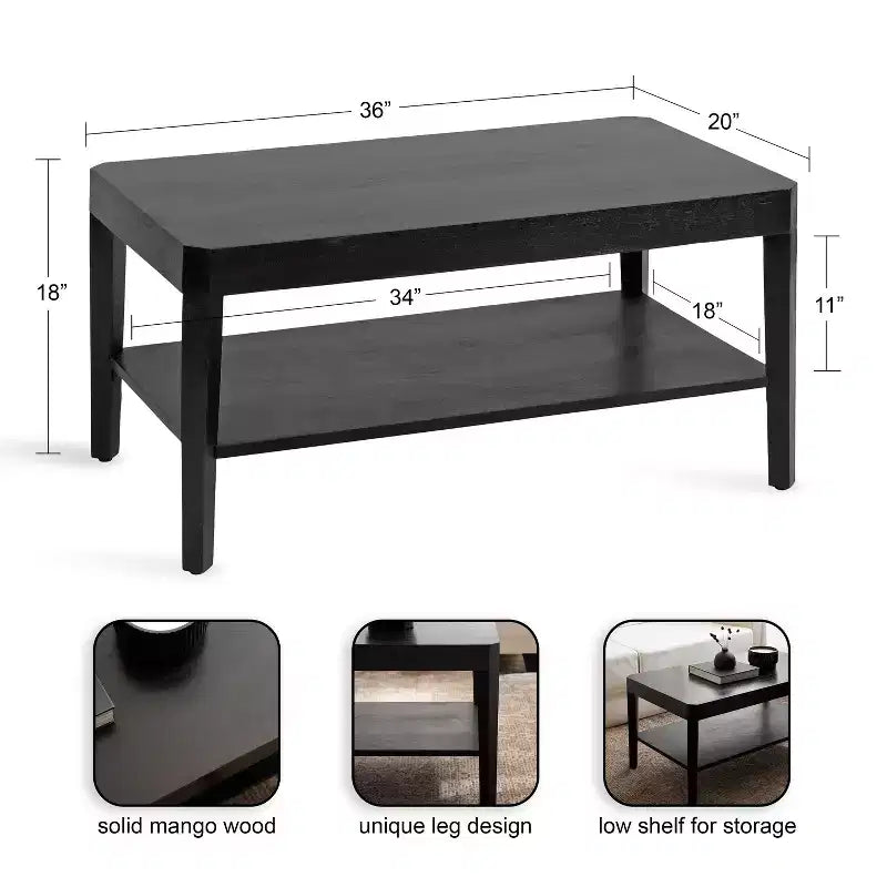 Kate and Laurel Talcott Rectangle Coffee Table, 36x20x18, Black