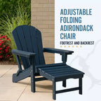 Trappers Peak Adjustable Folding Adirondack Chair with Footrest and Backrest, Blue  Outdoor Lounge Seat for Patio and Deck Furniture