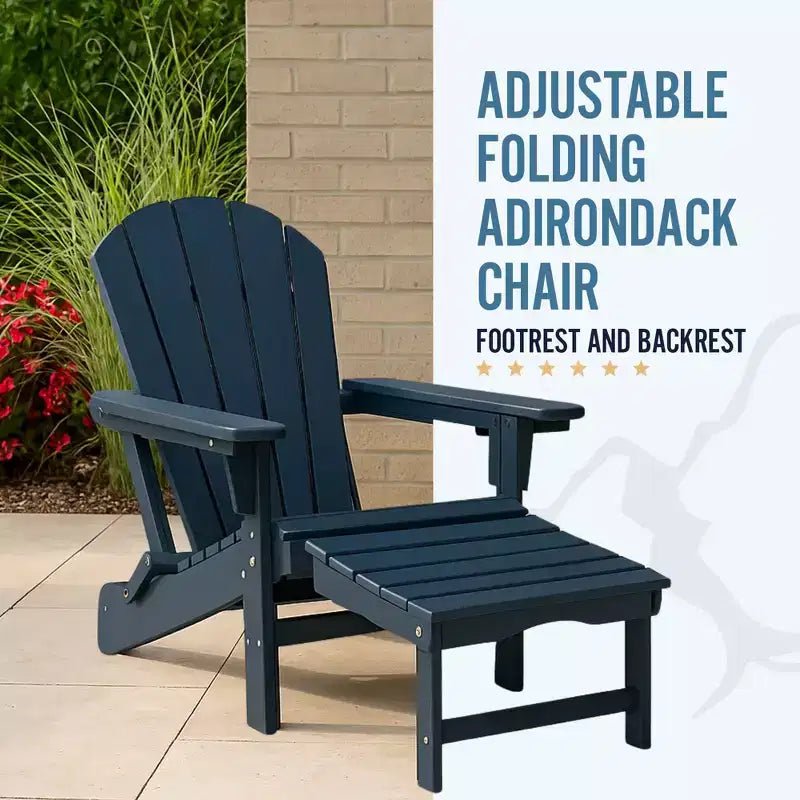 Trappers Peak Adjustable Folding Adirondack Chair with Footrest and Backrest, Blue  Outdoor Lounge Seat for Patio and Deck Furniture