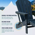 Trappers Peak Adjustable Folding Adirondack Chair with Footrest and Backrest, Blue  Outdoor Lounge Seat for Patio and Deck Furniture