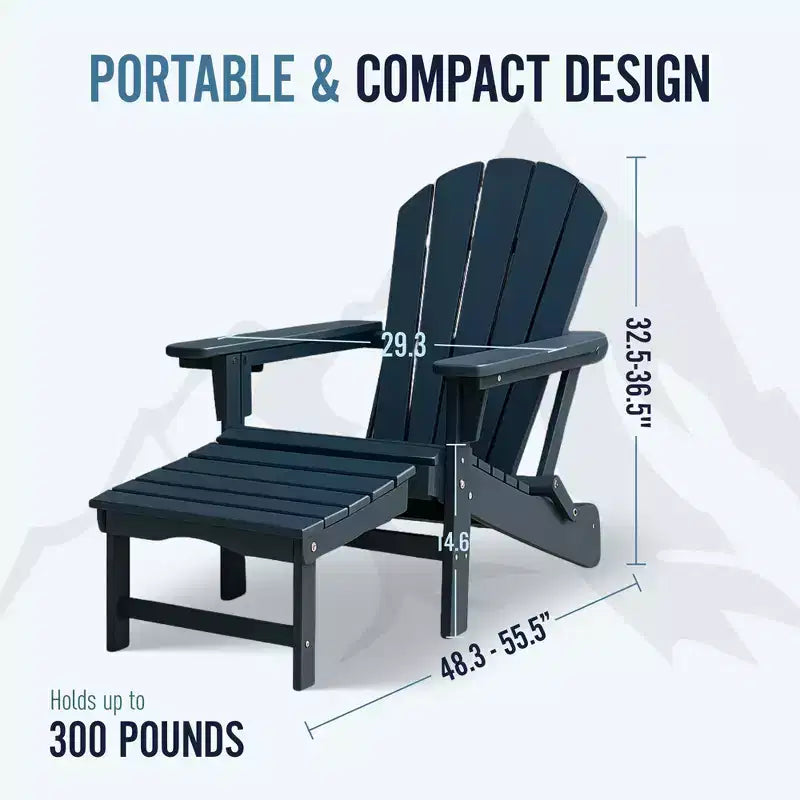 Trappers Peak Adjustable Folding Adirondack Chair with Footrest and Backrest, Blue  Outdoor Lounge Seat for Patio and Deck Furniture
