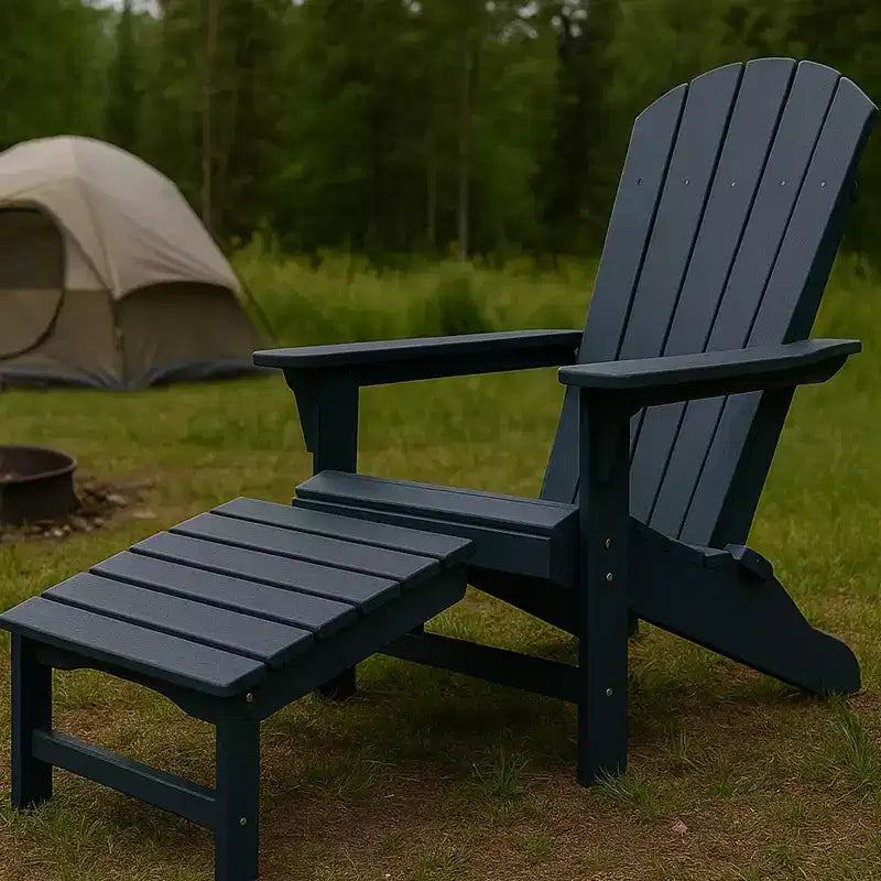 Trappers Peak Adjustable Folding Adirondack Chair with Footrest and Backrest, Blue  Outdoor Lounge Seat for Patio and Deck Furniture