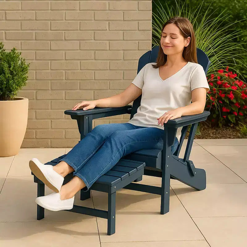 Trappers Peak Adjustable Folding Adirondack Chair with Footrest and Backrest, Blue  Outdoor Lounge Seat for Patio and Deck Furniture