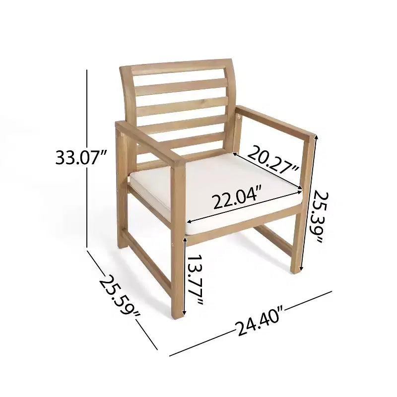 Christopher Knight Home Abraham Outdoor Acacia Wood Club Chairs with Cushion (Set of 2), Natural/Cream
