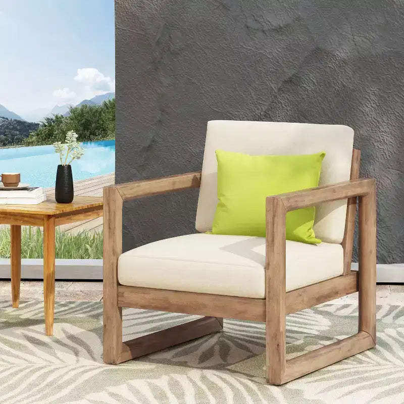 Christopher Knight Home Stefan Outdoor Acacia Wood Club Chair with Cushions