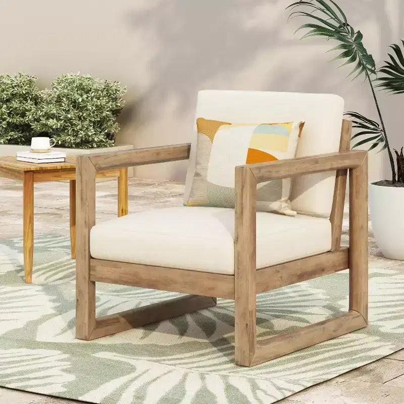Christopher Knight Home Stefan Poltrona da esterno in legno di acacia con cuscini