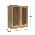 Black Wood Grain Storage Cabinet with Double Glass Doors, Decorative Storage Cabinet