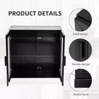 Black Wood Grain Storage Cabinet with Double Glass Doors, Decorative Storage Cabinet
