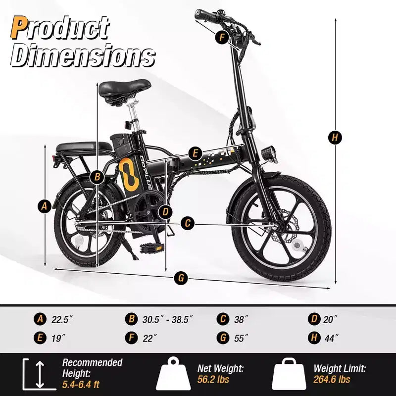 Costway 16 Folding E-Bike Portable Electric Bicycle with Peak 650 W Brushless Motor