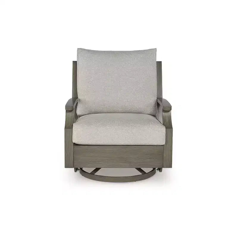 Signature Design by Ashley Rainier Ranch - Poltrona Girevole da Esterno con Cuscini in Schiuma per Tutte le Stagioni, Beige (1 Sedia)