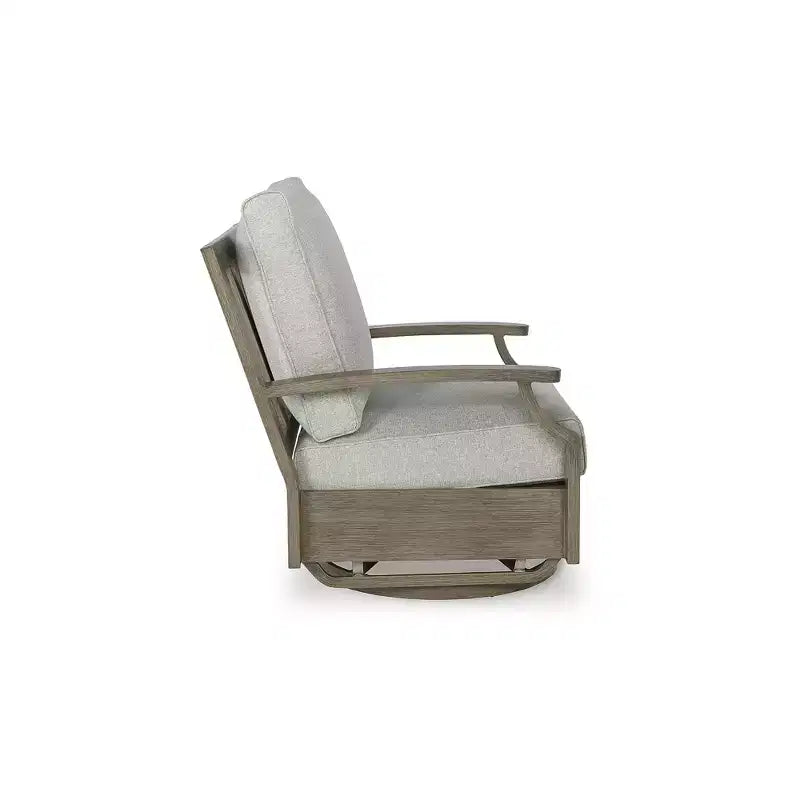 Signature Design by Ashley Rainier Ranch - Poltrona Girevole da Esterno con Cuscini in Schiuma per Tutte le Stagioni, Beige (1 Sedia)