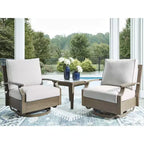 Signature Design by Ashley Rainier Ranch - Poltrona Girevole da Esterno con Cuscini in Schiuma per Tutte le Stagioni, Beige (1 Sedia)