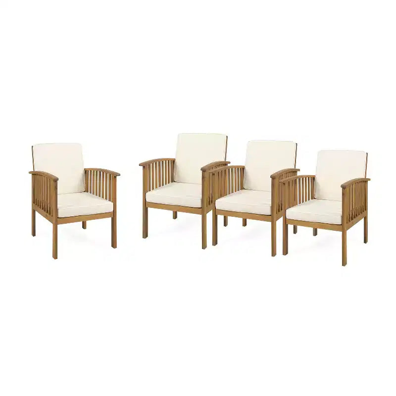 Christopher Knight Home Sedia Club da Esterno in Legno di Acacia con Cuscini (Set di 4)