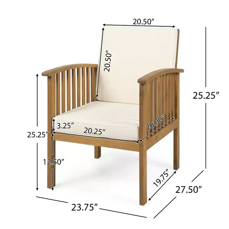 Christopher Knight Home Sedia Club da Esterno in Legno di Acacia con Cuscini (Set di 4)