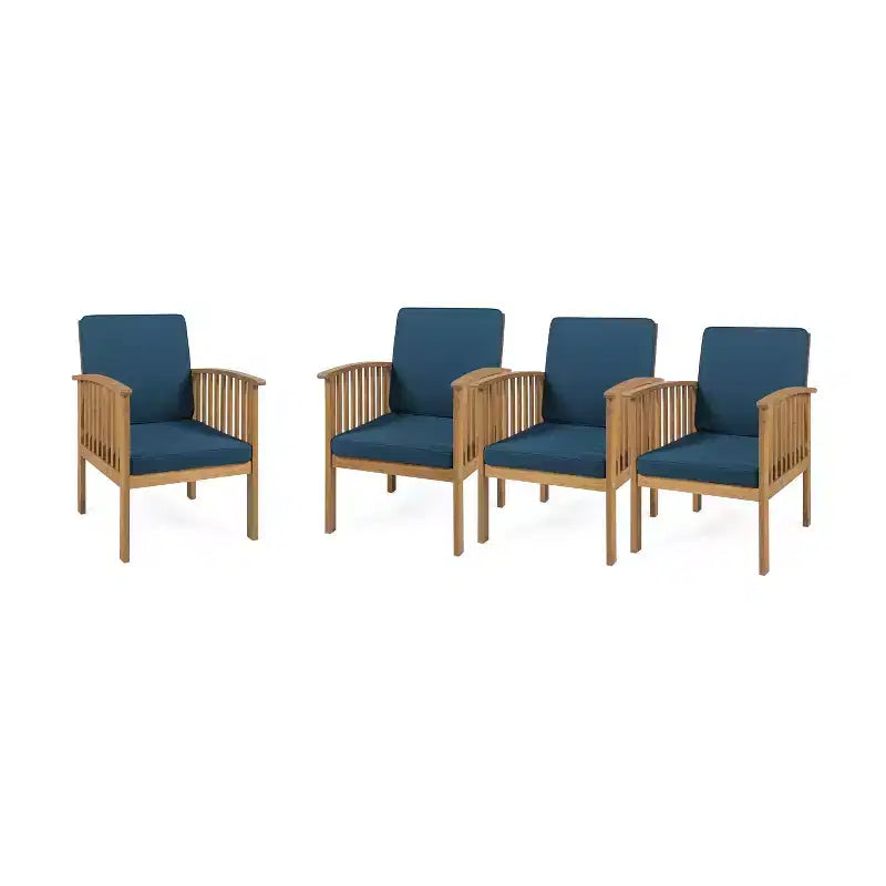 Christopher Knight Home Sedia Club da Esterno in Legno di Acacia con Cuscini (Set di 4)