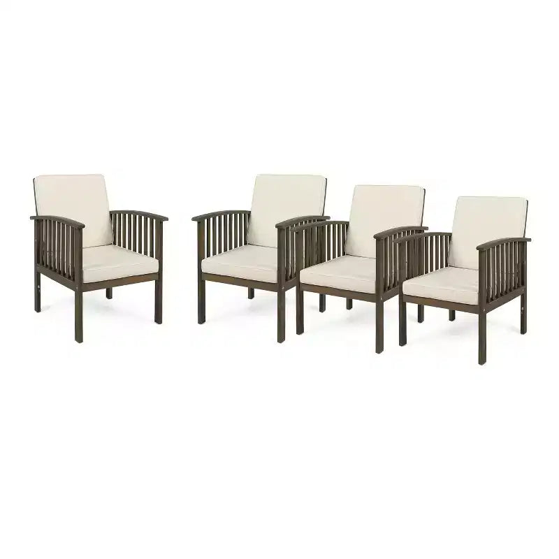 Christopher Knight Home Sedia Club da Esterno in Legno di Acacia con Cuscini (Set di 4)
