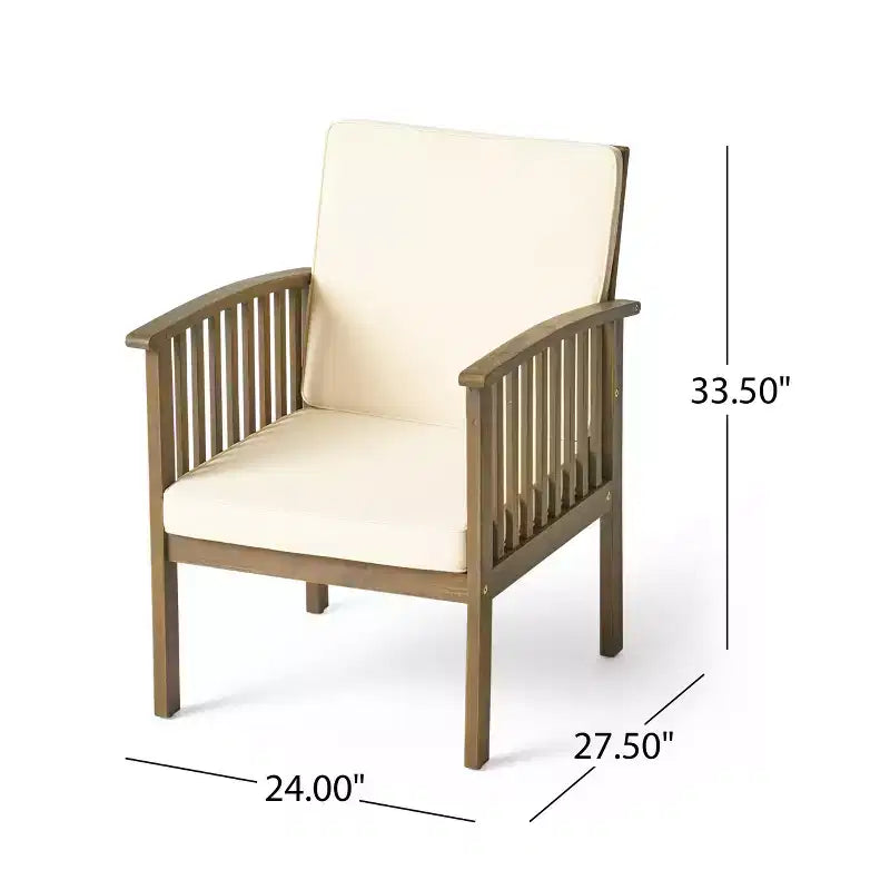 Christopher Knight Home Sedia Club da Esterno in Legno di Acacia con Cuscini (Set di 4)