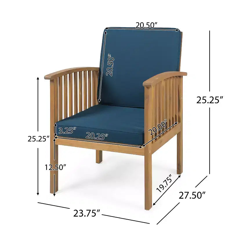 Christopher Knight Home Sedia Club da Esterno in Legno di Acacia con Cuscini (Set di 4)