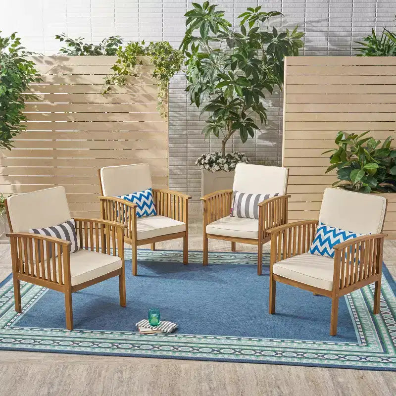 Christopher Knight Home Sedia Club da Esterno in Legno di Acacia con Cuscini (Set di 4)