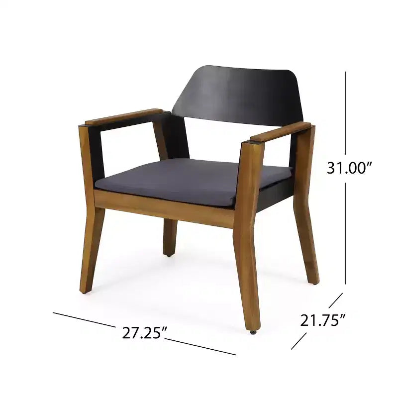 Christopher Knight Home Soho Outdoor Acacia Wood and Iron Club Chairs with Cushion (Set of 2), Black/Dark Gray