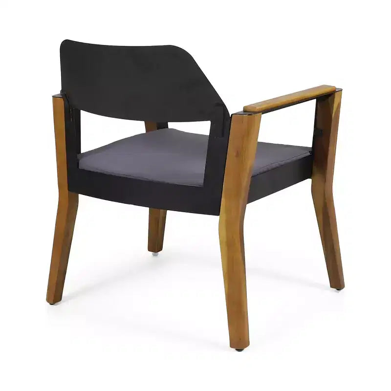 Christopher Knight Home Soho Outdoor Acacia Wood and Iron Club Chairs with Cushion (Set of 2), Black/Dark Gray
