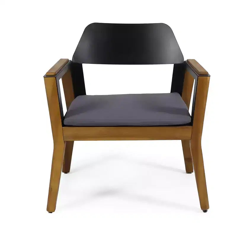 Christopher Knight Home Soho Outdoor Acacia Wood and Iron Club Chairs with Cushion (Set of 2), Black/Dark Gray