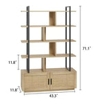Scaffale libreria in rattan a 5 ripiani con armadietto e anta, libreria industriale alta 180,6 cm con ripiani a vista