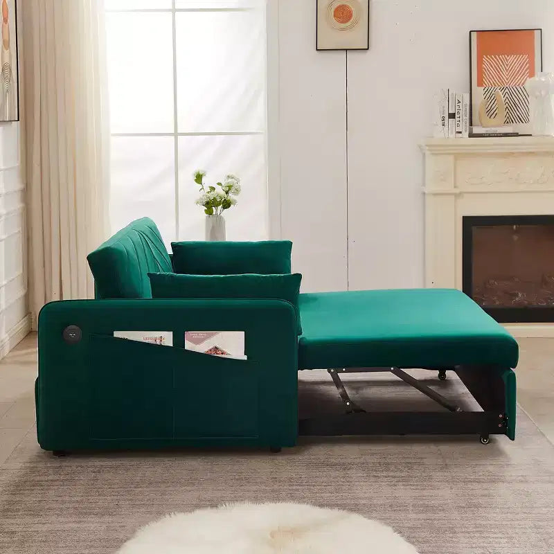 55 Divano Letto Convertibile in Velluto - Design Moderno con Letto Estraibile, Cuscini e Braccioli a Griglia
