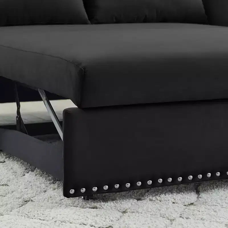 55 Divano Letto Convertibile in Velluto - Design Moderno con Letto Estraibile, Cuscini e Braccioli a Griglia
