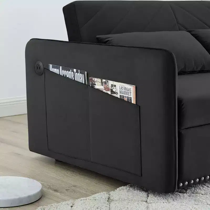 55 Divano Letto Convertibile in Velluto - Design Moderno con Letto Estraibile, Cuscini e Braccioli a Griglia