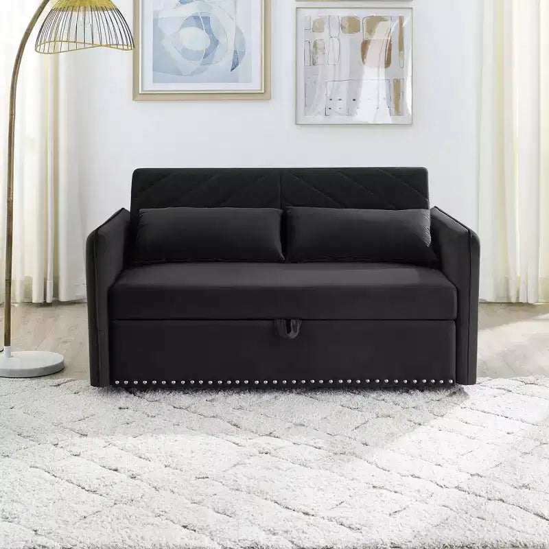 55 Divano Letto Convertibile in Velluto - Design Moderno con Letto Estraibile, Cuscini e Braccioli a Griglia