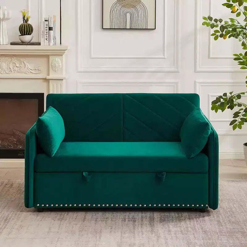 55 Divano Letto Convertibile in Velluto - Design Moderno con Letto Estraibile, Cuscini e Braccioli a Griglia