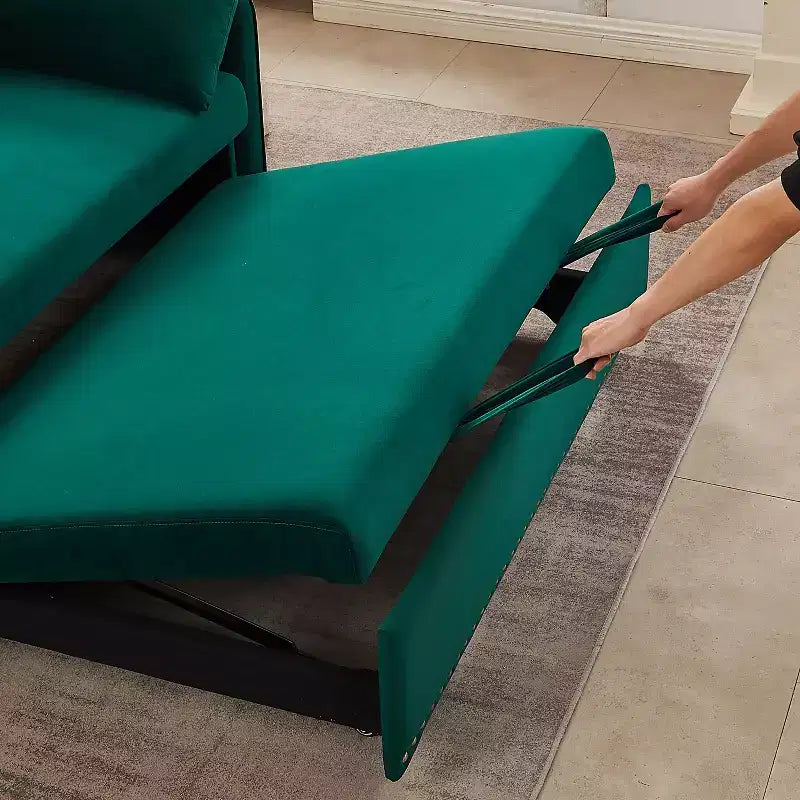 55 Divano Letto Convertibile in Velluto - Design Moderno con Letto Estraibile, Cuscini e Braccioli a Griglia