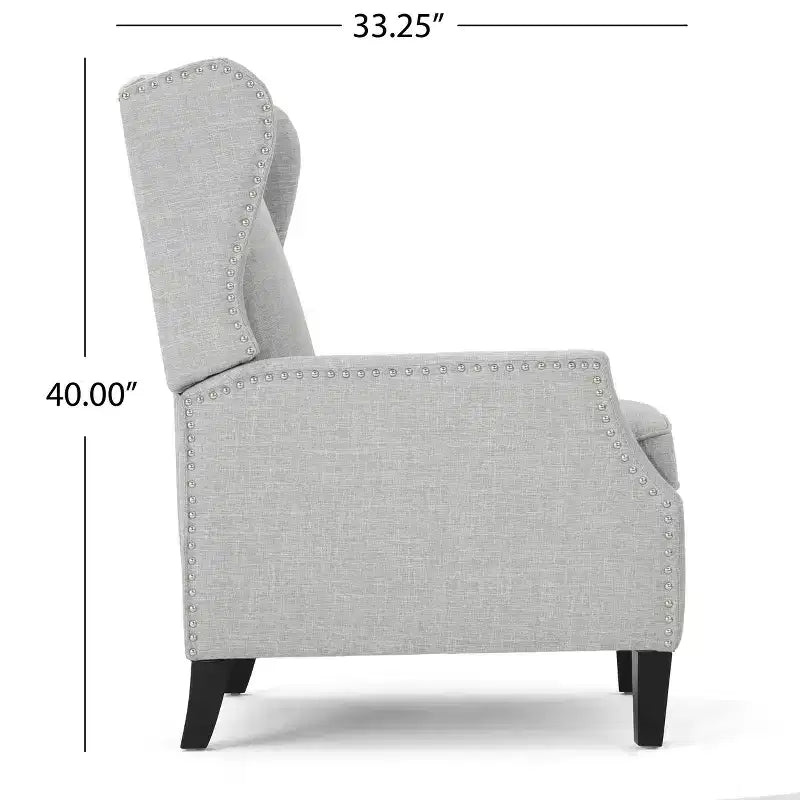 GDFStudio Weyland Contemporary Fabric Wingback Pushback Recliner with Nailhead Accents