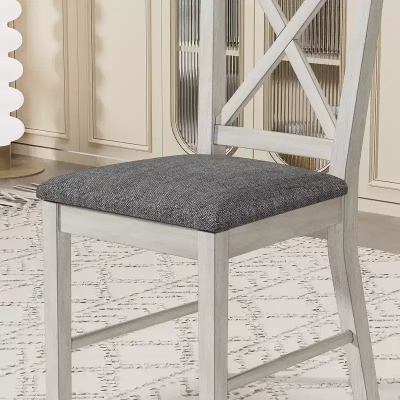 VECELO Farmhouse Style Dining Table Set, Rubber Wood Table and Upholstered Dining Chairs, Gray