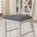 VECELO Farmhouse Style Dining Table Set, Rubber Wood Table and Upholstered Dining Chairs, Gray