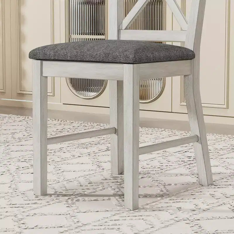 VECELO Farmhouse Style Dining Table Set, Rubber Wood Table and Upholstered Dining Chairs, Gray